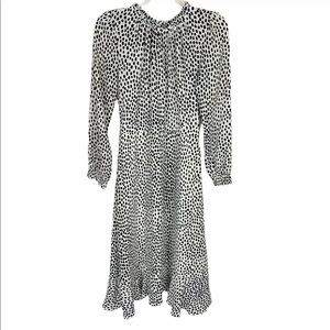 J. Crew Black White Polka Dot Ruffle Neck Long Sleeve Midi Dress
